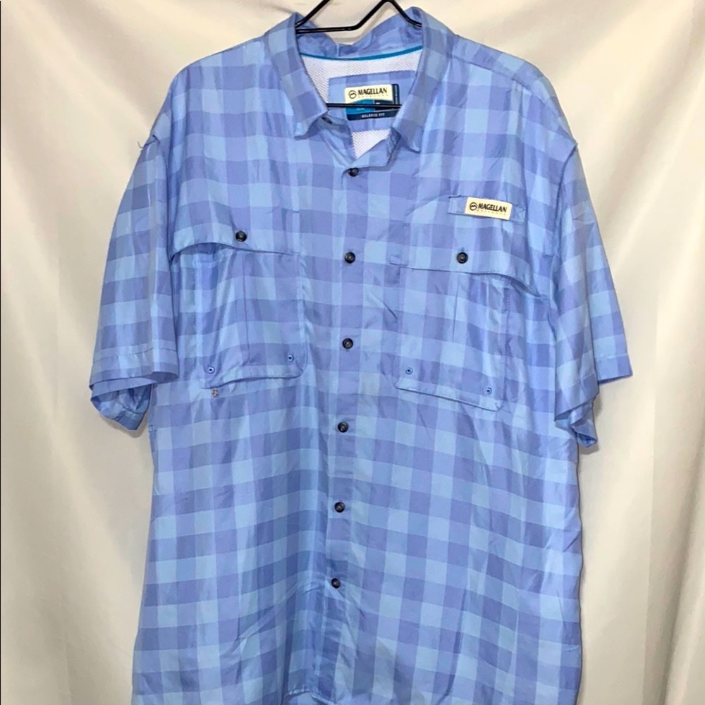 Magellan Fish Gear Moisture Wicking Mens Xl Outdoors Blue Button Down Shirt
